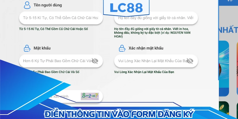 Hội viên điền thông tin vào form đăng ký LC88